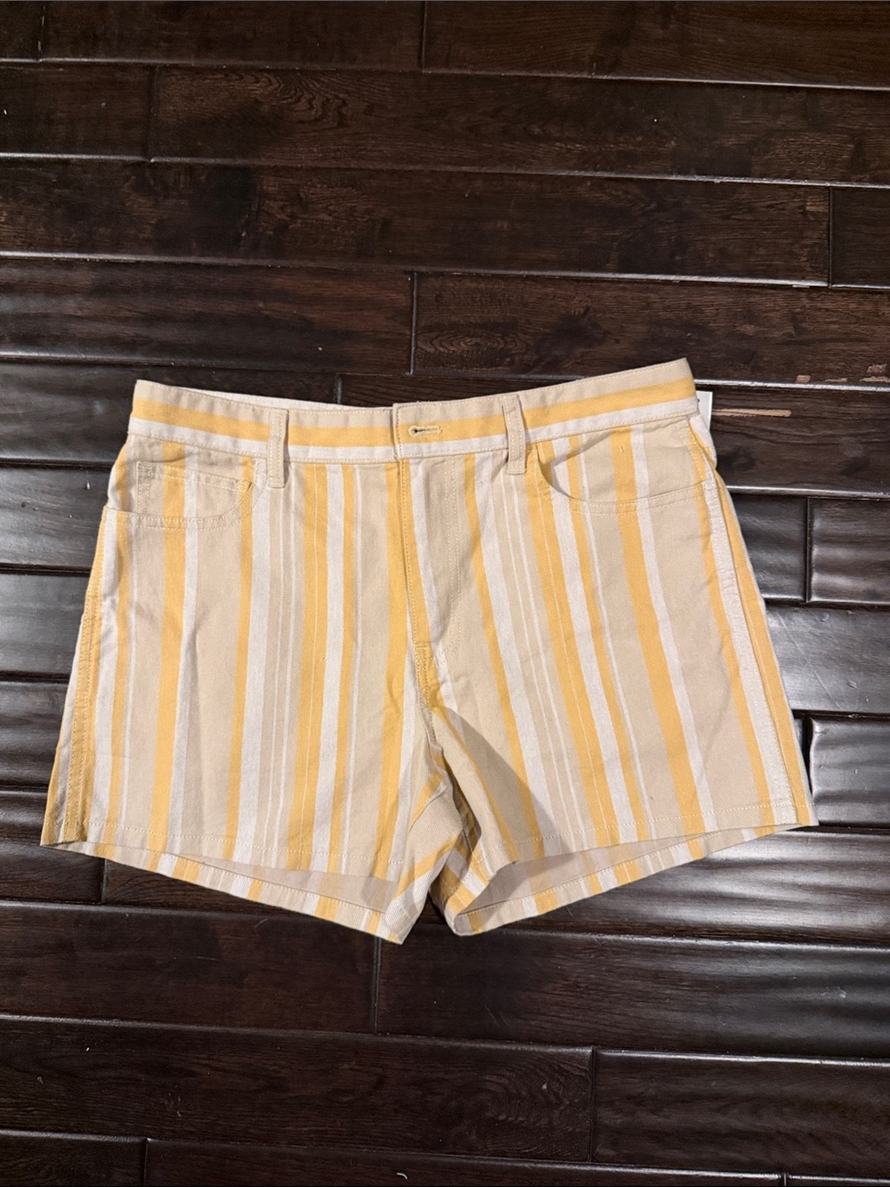 Madewell Yellow and Cream Stripe Jean Shorts